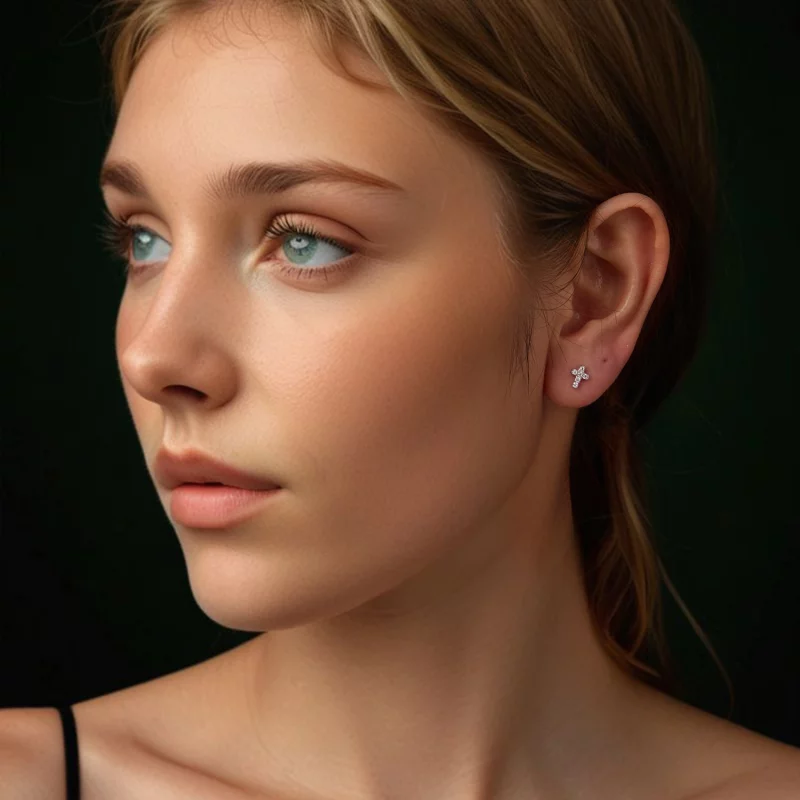 (image pour) Boucles d'oreille croix style PANDORA (un certificat) - MSE070 - Afficher 7