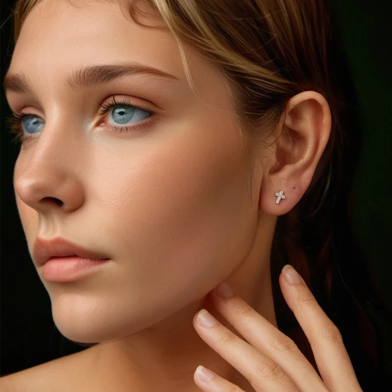 (image pour) Boucles d'oreille croix style PANDORA (un certificat) - MSE070 - Afficher 8