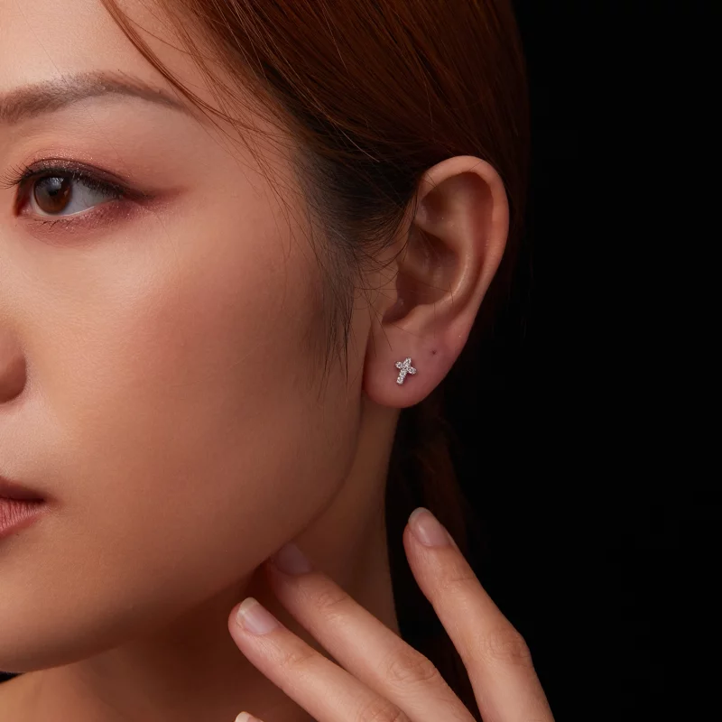 (image pour) Boucles d'oreille croix style PANDORA (un certificat) - MSE070 - Afficher 9