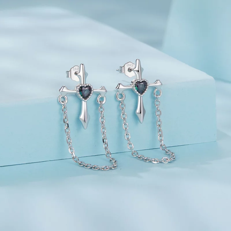 (image pour) Boucles d'oreilles croix chaîne style PANDORA - SCE1808 - Afficher 2