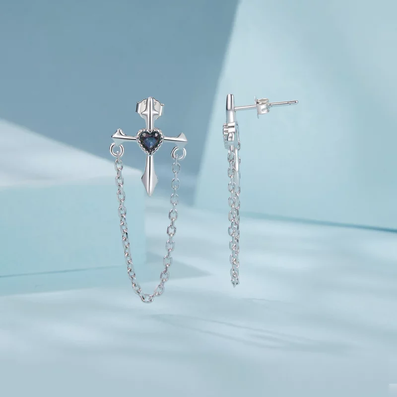 (image pour) Boucles d'oreilles croix chaîne style PANDORA - SCE1808 - Afficher 3
