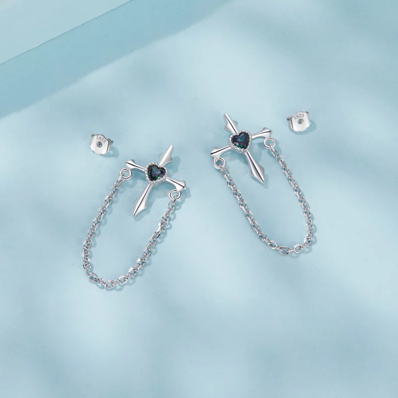 (image pour) Boucles d'oreilles croix chaîne style PANDORA - SCE1808 - Afficher 4