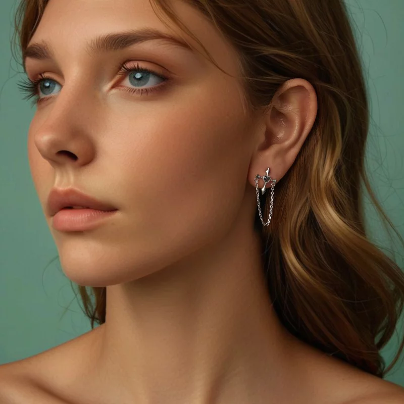 (image pour) Boucles d'oreilles croix chaîne style PANDORA - SCE1808 - Afficher 7