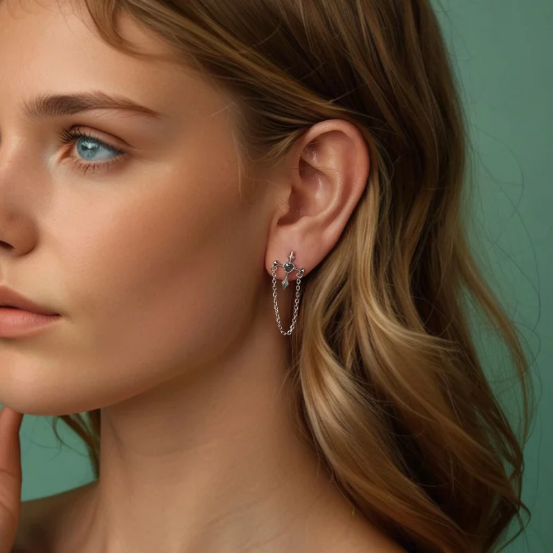 (image pour) Boucles d'oreilles croix chaîne style PANDORA - SCE1808 - Afficher 8