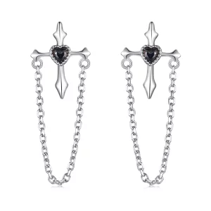 Boucles d'oreilles croix chaîne style PANDORA - SCE1808 (image pour) Boucles d'oreilles croix chaîne style PANDORA - SCE1808