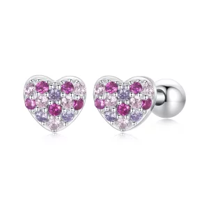 Boucles d'oreilles cœur coloré style PANDORA - BSE1044 (image pour) Boucles d'oreilles cœur coloré style PANDORA - BSE1044