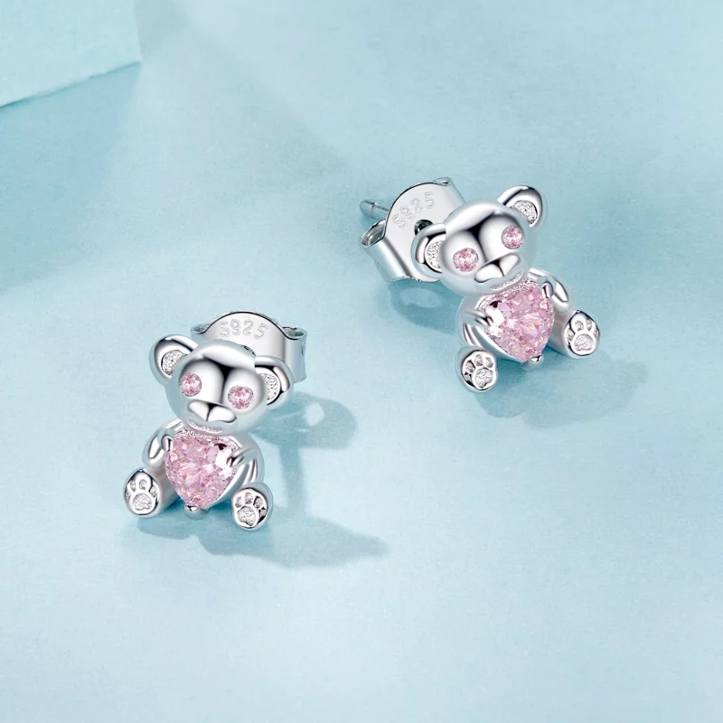(image pour) Boucles d'oreilles Ourson d'Amour Style PANDORA - SCE1774 - Afficher 3