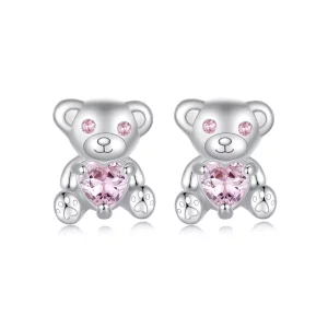 (image pour) Boucles d'oreilles Ourson d'Amour Style PANDORA - SCE1774