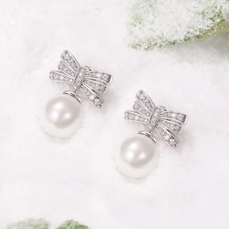 (image pour) Boucles d'oreilles perles avec nœud style PANDORA - YIE247 - Afficher 2