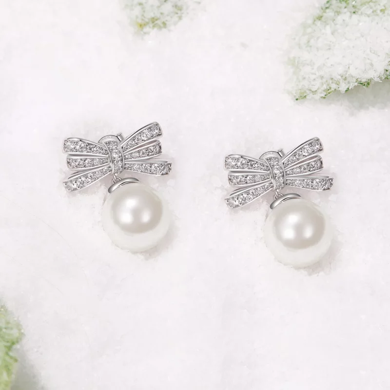 (image pour) Boucles d'oreilles perles avec nœud style PANDORA - YIE247 - Afficher 3