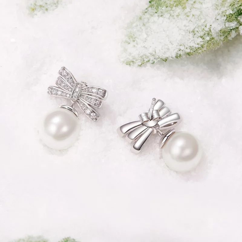 (image pour) Boucles d'oreilles perles avec nœud style PANDORA - YIE247 - Afficher 4