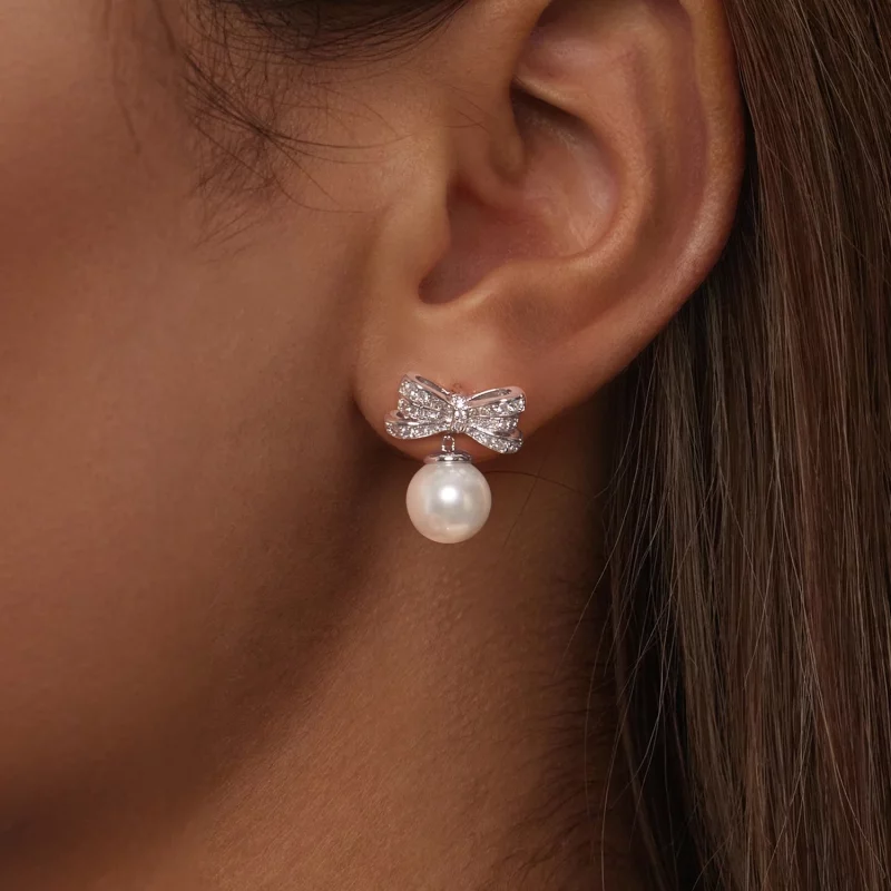 (image pour) Boucles d'oreilles perles avec nœud style PANDORA - YIE247 - Afficher 6
