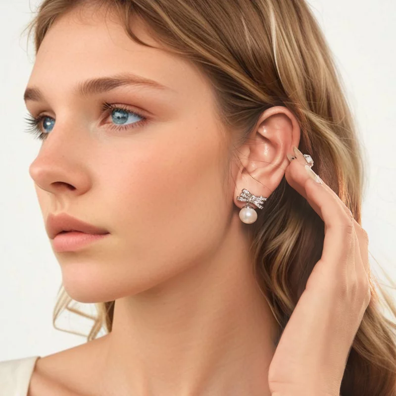 (image pour) Boucles d'oreilles perles avec nœud style PANDORA - YIE247 - Afficher 7