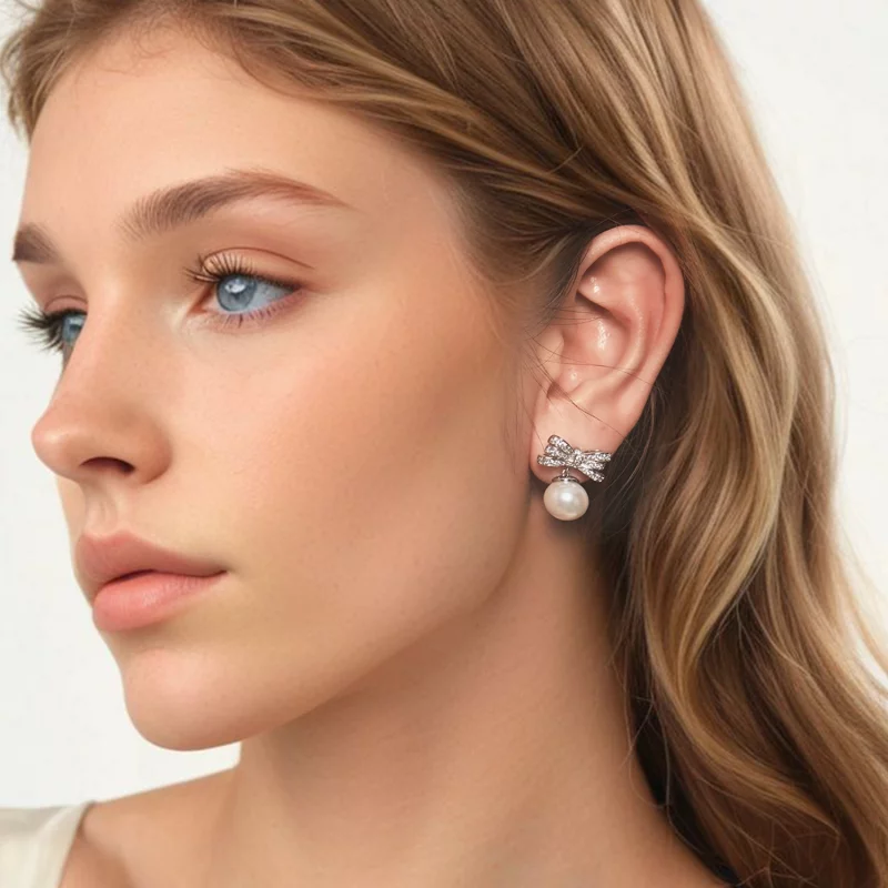 (image pour) Boucles d'oreilles perles avec nœud style PANDORA - YIE247 - Afficher 8