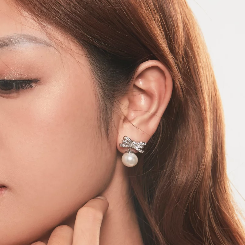 (image pour) Boucles d'oreilles perles avec nœud style PANDORA - YIE247 - Afficher 10