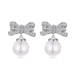 Boucles d'oreilles perles avec nœud style PANDORA - YIE247 (image pour) Boucles d'oreilles perles avec nœud style PANDORA - YIE247