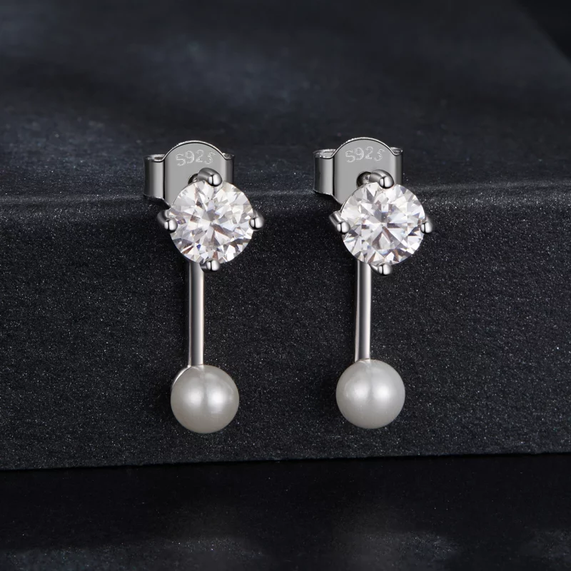 (image pour) Boucles d'oreilles Style PANDORA Simple devant et derrière (deux certificats) - - Afficher 2