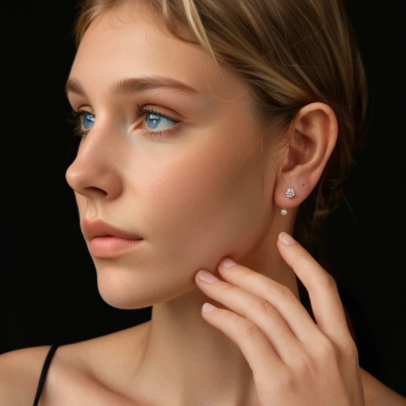 (image pour) Boucles d'oreilles Style PANDORA Simple devant et derrière (deux certificats) - - Afficher 7