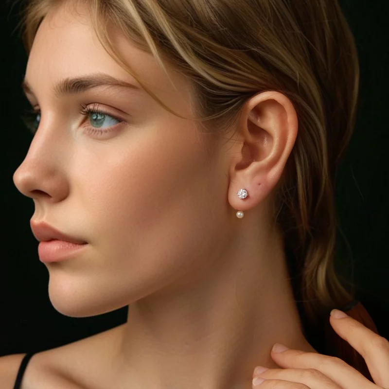 (image pour) Boucles d'oreilles Style PANDORA Simple devant et derrière (deux certificats) - - Afficher 8