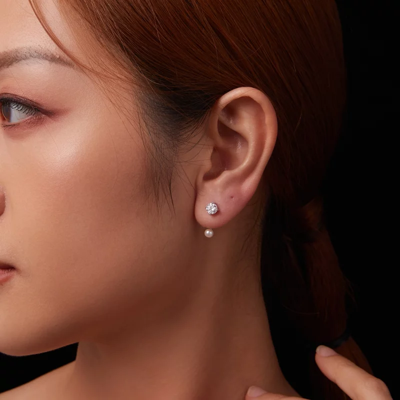 (image pour) Boucles d'oreilles Style PANDORA Simple devant et derrière (deux certificats) - - Afficher 9