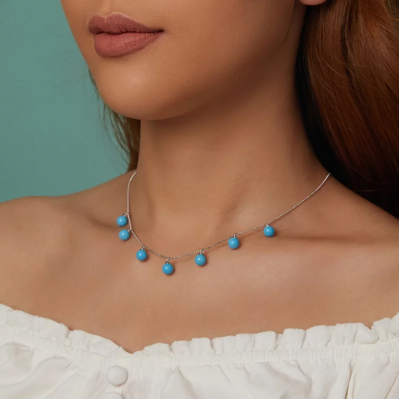 (image pour) Collier clavicule bleu turquoise style PANDORA - BSN405 - Afficher 3