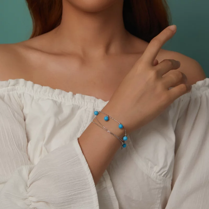 (image pour) Collier clavicule bleu turquoise style PANDORA - BSN405 - Afficher 4