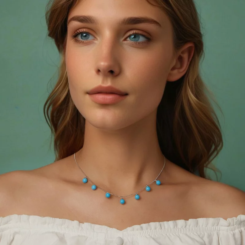 (image pour) Collier clavicule bleu turquoise style PANDORA - BSN405 - Afficher 9