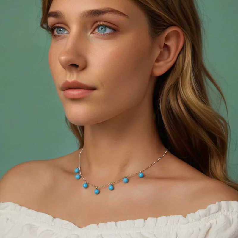 (image pour) Collier clavicule bleu turquoise style PANDORA - BSN405 - Afficher 10