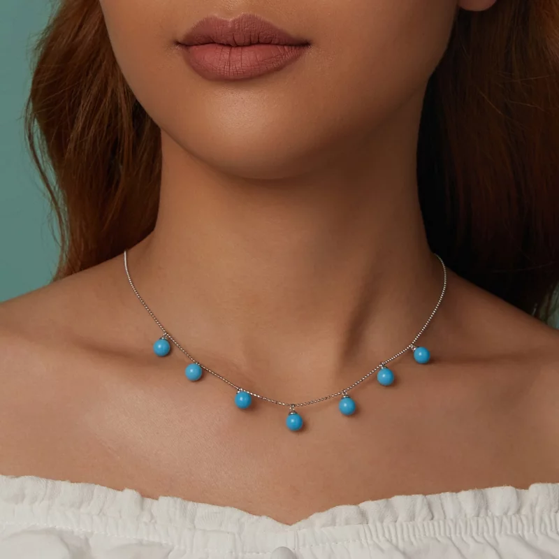 (image pour) Collier clavicule bleu turquoise style PANDORA - BSN405 - Afficher 12