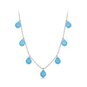 Collier clavicule bleu turquoise style PANDORA - BSN405 (image pour) Collier clavicule bleu turquoise style PANDORA - BSN405