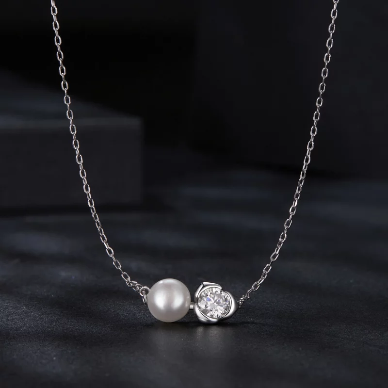 (image pour) Collier Rose en Moissanite Style PANDORA (avec un certificat) - MSN040 - Afficher 3