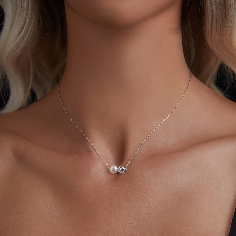 (image pour) Collier Rose en Moissanite Style PANDORA (avec un certificat) - MSN040 - Afficher 4