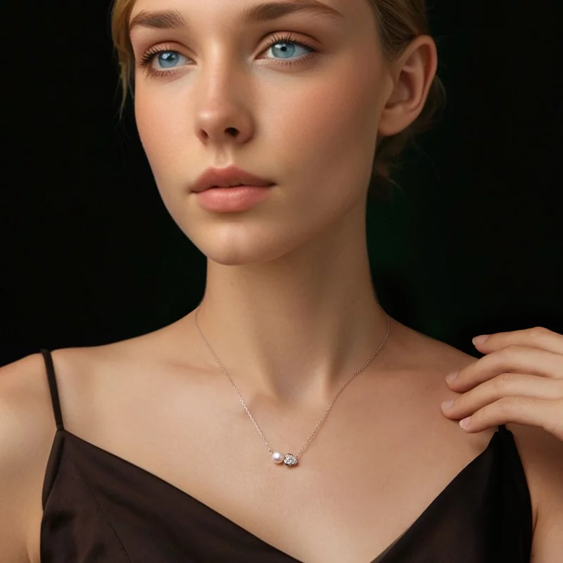 (image pour) Collier Rose en Moissanite Style PANDORA (avec un certificat) - MSN040 - Afficher 5