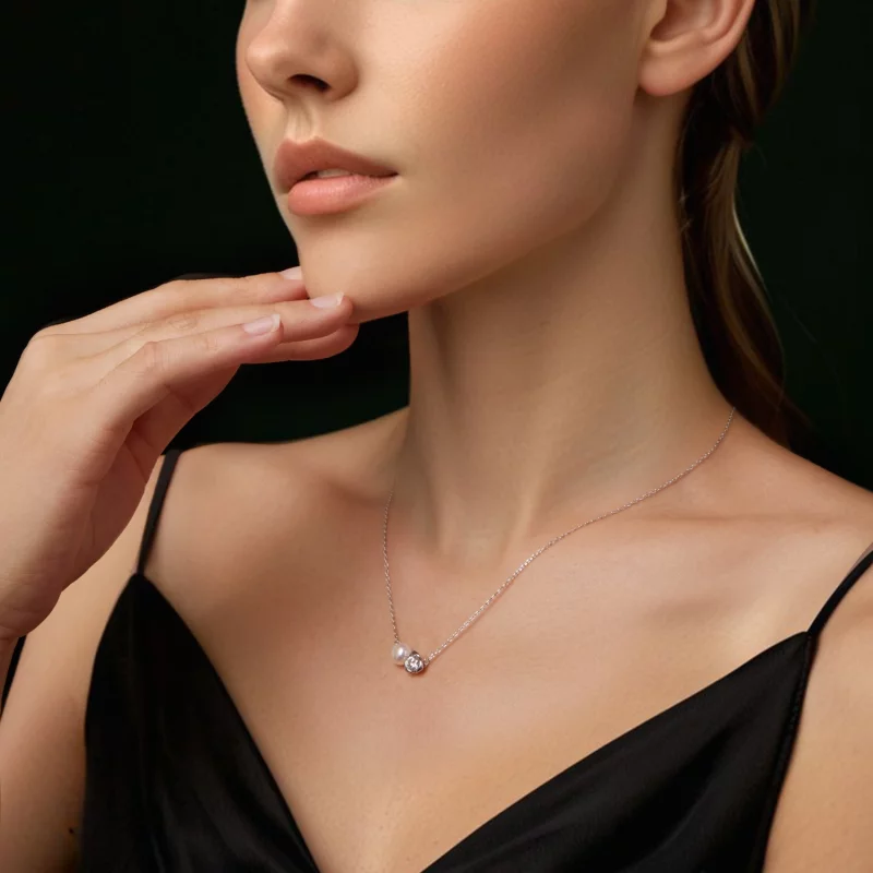 (image pour) Collier Rose en Moissanite Style PANDORA (avec un certificat) - MSN040 - Afficher 6