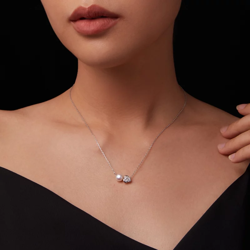 (image pour) Collier Rose en Moissanite Style PANDORA (avec un certificat) - MSN040 - Afficher 7