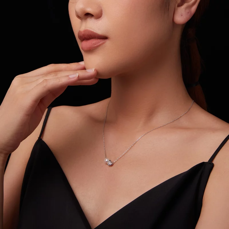 (image pour) Collier Rose en Moissanite Style PANDORA (avec un certificat) - MSN040 - Afficher 8