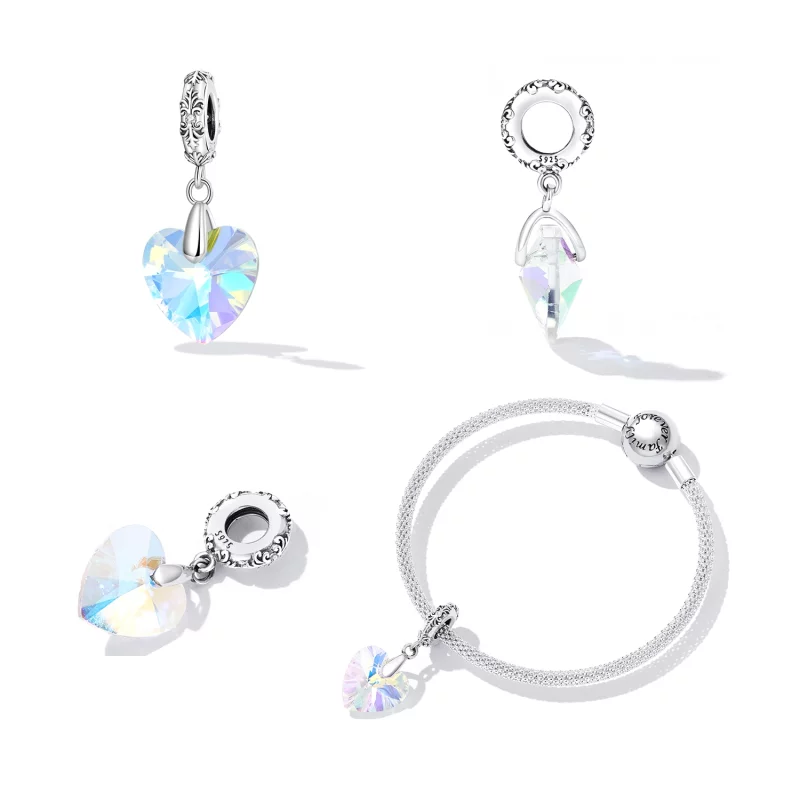 (image pour) Cœur en Verre Suspendu Style PANDORA - BSC602 - Afficher 2