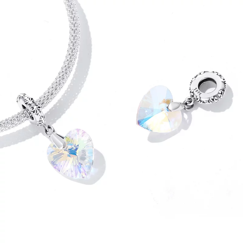 (image pour) Cœur en Verre Suspendu Style PANDORA - BSC602 - Afficher 4