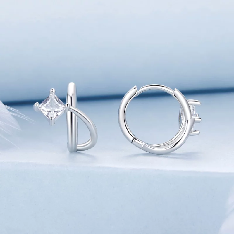 (image pour) PANDORA Style Boucles d'oreille à double couche en zirconium carré - BSE1052 - Afficher 2