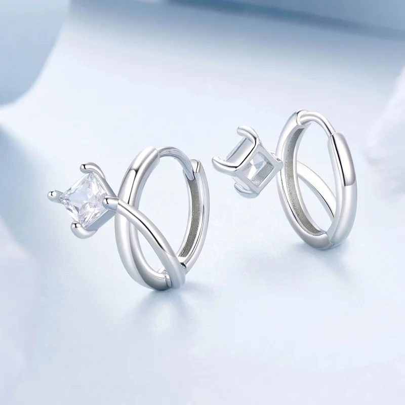 (image pour) PANDORA Style Boucles d'oreille à double couche en zirconium carré - BSE1052 - Afficher 3