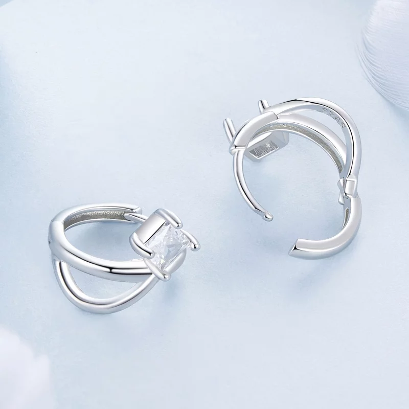 (image pour) PANDORA Style Boucles d'oreille à double couche en zirconium carré - BSE1052 - Afficher 4