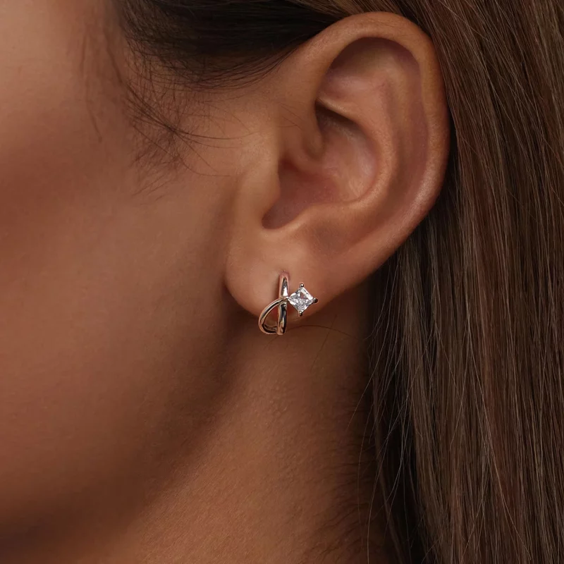 (image pour) PANDORA Style Boucles d'oreille à double couche en zirconium carré - BSE1052 - Afficher 6