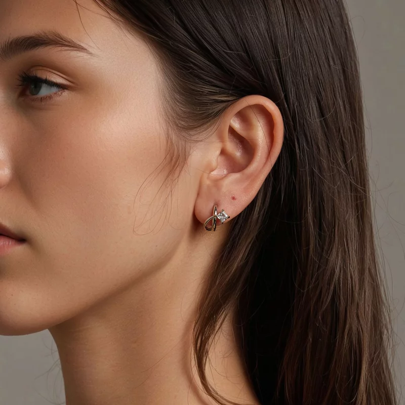 (image pour) PANDORA Style Boucles d'oreille à double couche en zirconium carré - BSE1052 - Afficher 8