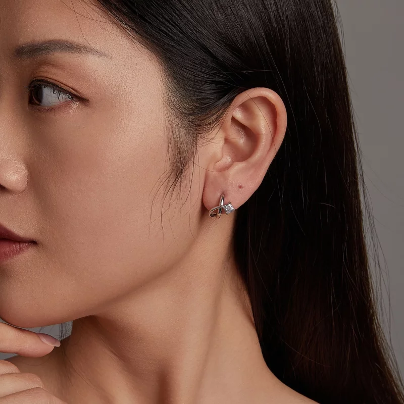 (image pour) PANDORA Style Boucles d'oreille à double couche en zirconium carré - BSE1052 - Afficher 10