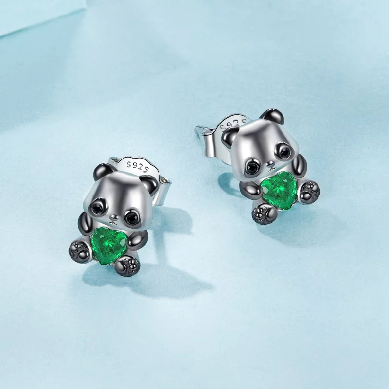 (image pour) PANDORA Style Heart Panda Earrings - SCE1775 - Afficher 3