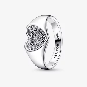 Bague chevalière Cœur Radieuse sertie de pierres Pandora - 192491C01 (image pour) Bague chevalière Cœur Radieuse sertie de pierres Pandora - 192491C01
