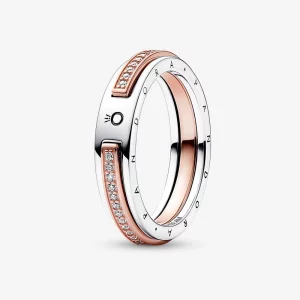 (image pour) Bague Signature Pandora bicolore avec logo et pavage - 182773C01