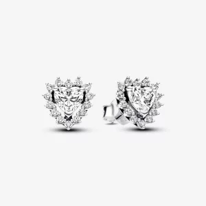 (image pour) Boucles d'oreille à tenons Cœur scintillant avec halo - 293097C01