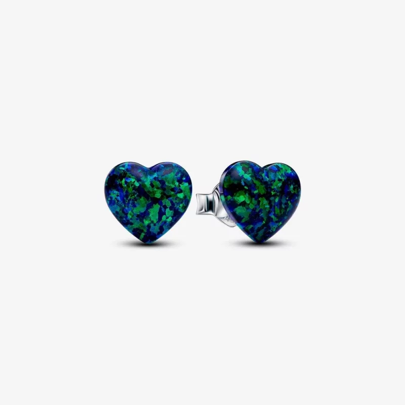 (image pour) Boucles d'oreilles à clou Cœur Vert Opalescent Pandora - 293356C01