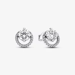 (image pour) Boucles d'oreilles à clou Étincelants à halo rond Pandora - 291248C01